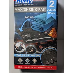 Hefty Max Shrink-Pak Jumbo Vacuum Storage Bags 2 Ct Tear Resistant New